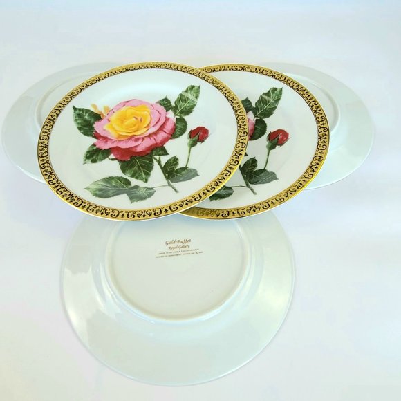Vintage - Gold Buffet Royal Gallery - Pink Rose Pattern - Salad Plates - 6 - Picture 11 of 12